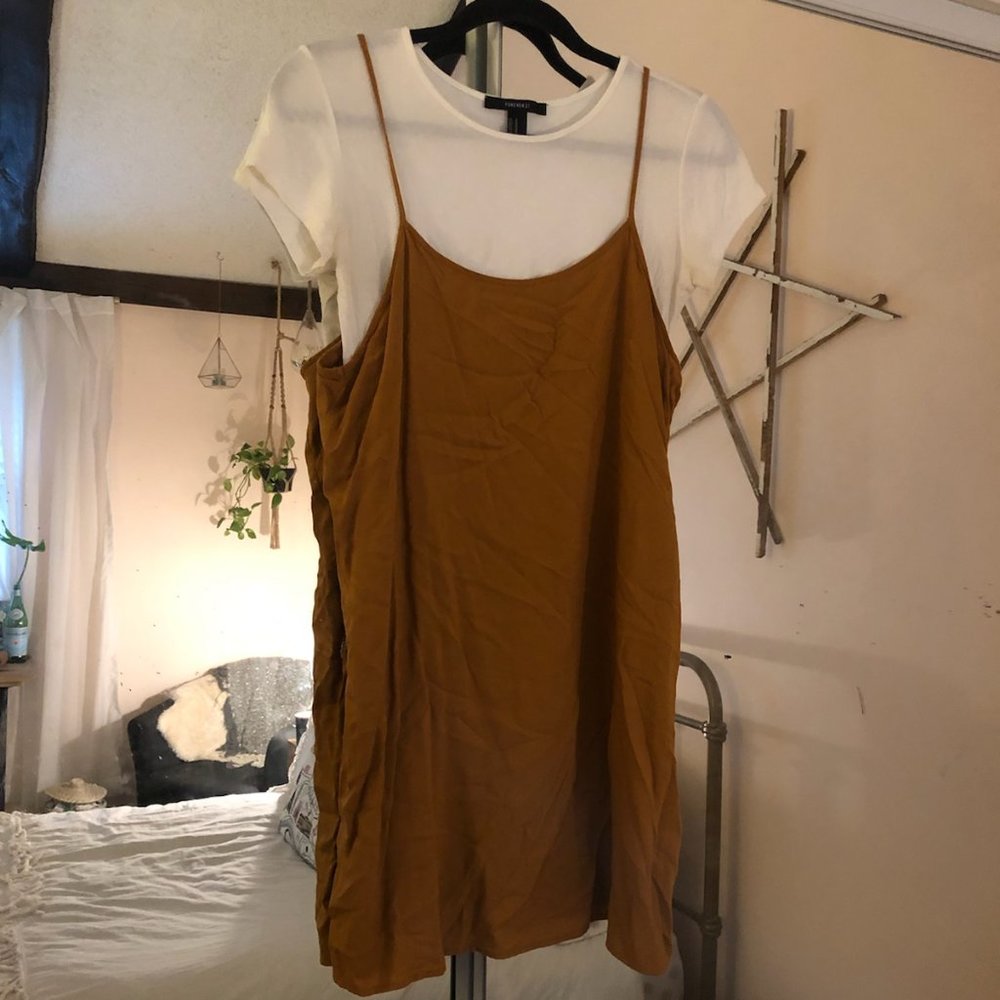 Mustard Tank Mini Dress w/ Built in White Tee